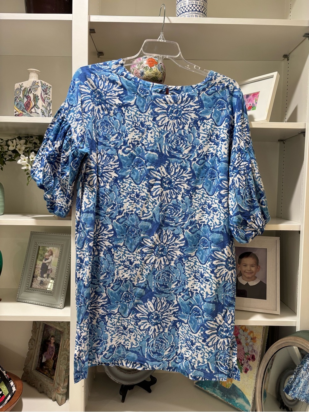 Fitzroy & Willa Blue Floral Puff-Sleeve Women's Dress XL Cotton
